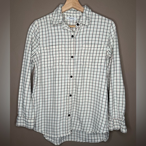Madewell Women's Ivory Plaid Flannel Button-Down Shirt Size Small Checkered Fall - Picture 2 of 14